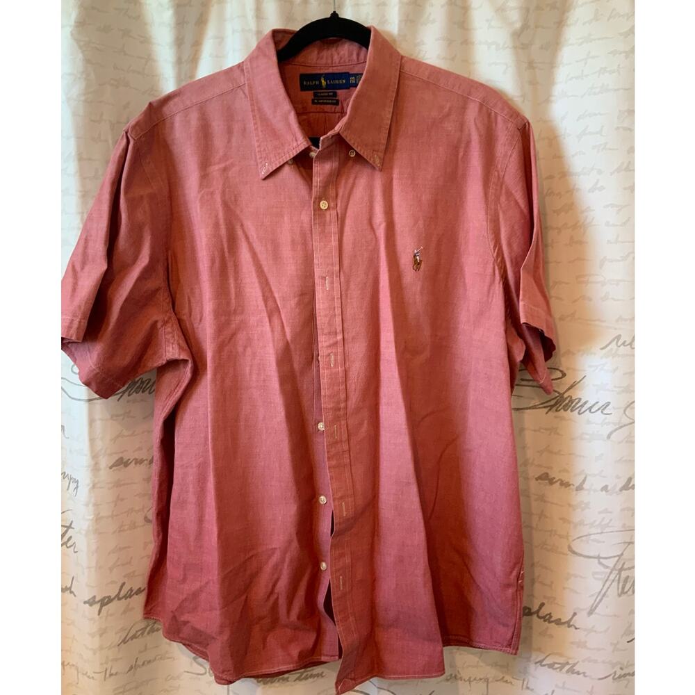 Ralph Lauren Men XXL Red Short Sleeve Button Up Shirt Natural Pony